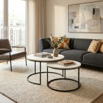 Τραπέζι σαλονιού Solme pakoworld σετ 2τεμ κρεμ-πόδι μαύρο μέταλλο c534618