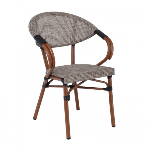 COSTA Πολυθρόνα Dining Αλουμινίου Απόχρωση Καρυδί Textilene Μπεζ c534636