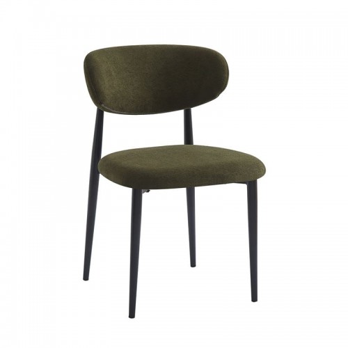 POINT Καρέκλα Τραπεζαρίας Μέταλλο Βαφή Μαύρο Ύφασμα Olive Green SET 4τμχ c534678