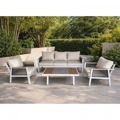 TORO Set Σαλόνι Κήπου 4τεμ Alu Άσπρο Rope Wicker Ανθρακί Polywood Φυσικό Μαξ Εκρού c534836