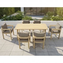 FLORIDA Dining Set Τραπεζαρία Κήπου Βεράντας 7τ Acacia Μαξιλάρια Cappuccino c534840