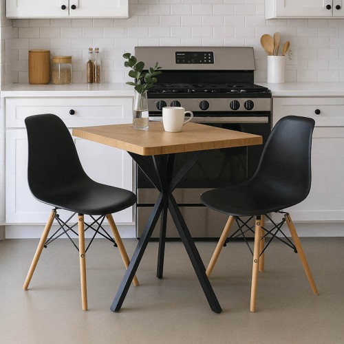 Τραπεζαρία με Καρέκλες Julita μαύρο και Τραπέζι Prestone oak 70x70x75εκ Σετ 3τεμ c535006