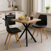 Τραπεζαρία με Καρέκλες Gaston μαύρο και Τραπέζι Prestone oak 70x70x75εκ Σετ 3τεμ c535009