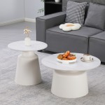 Τραπέζια σαλονιού Dualis pakoworld σετ 2 τεμ μέταλλο-sintered stone σε λευκό μαμρμάρου c539231