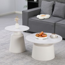 Τραπέζια σαλονιού Dualis pakoworld σετ 2 τεμ μέταλλο-sintered stone σε λευκό μαμρμάρου c539231