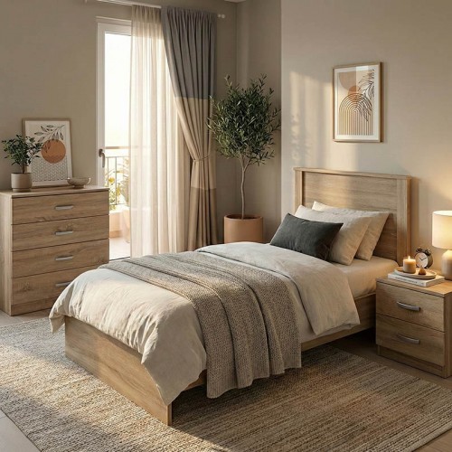 Σετ Κρεβατοκάμαρας Athos Sonoma με Κρεβάτι 90x190εκ Σετ 3τεμ c539237