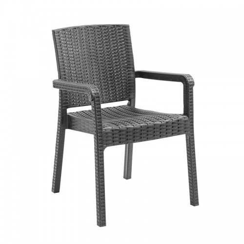 LORA Pro Πολυθρόνα Κήπου - Βεράντας Στοιβαζόμενη PP-UV Rattan Look Ανθρακί c539605