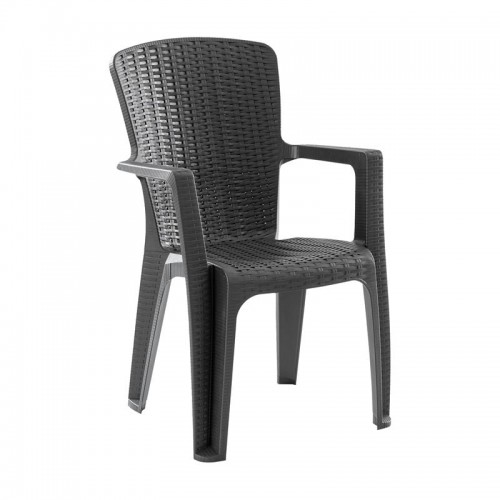 SIDE Πολυθρόνα Κήπου-Βεράντας Στοιβαζόμενη Rattan Look PP-UV Απόχρωση Ανθρακί c539611