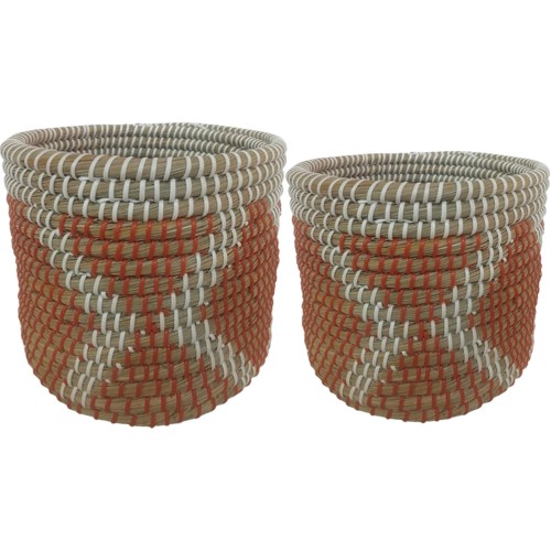 NALU ΚΑΛΑΘΙ SET 2ΤΜΧ 23x23x23cm KANSGRASS TERRACOTTA ΑΣΠΡΟ ΠΛΑΣΤΙΚΟ ΠΟΡΤΟΚΑΛΙ c539756