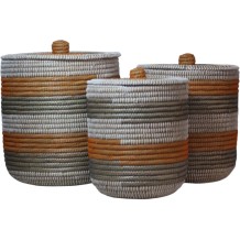 NIRA ΚΑΛΑΘΙ ΜΕ ΚΑΠΑΚΙ SET 3ΤΜΧ 45x45x50cm KANSGRASS ΑΣΠΡΟ ΓΚΡΙ ΣΚΟΥΡΟ ΠΛΑΣΤΙΚΟ ΠΟΡΤΟΚΑΛΙ c539761