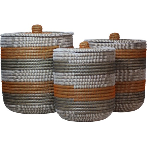 NIRA ΚΑΛΑΘΙ ΜΕ ΚΑΠΑΚΙ SET 3ΤΜΧ 45x45x50cm KANSGRASS ΑΣΠΡΟ ΓΚΡΙ ΣΚΟΥΡΟ ΠΛΑΣΤΙΚΟ ΠΟΡΤΟΚΑΛΙ c539761