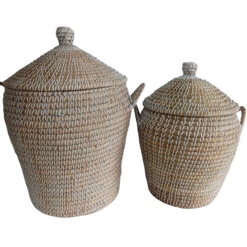 MAO ΚΑΛΑΘΙ ΜΕ ΚΑΠΑΚΙ SET 2ΤΜΧ 45x45x66cm KANSGRASS ΑΣΠΡΟ ΦΥΣΙΚΟ ΠΛΑΣΤΙΚΟ c539767