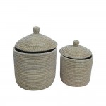 NILE ROUND ΚΑΛΑΘΙ ΜΕ ΚΑΠΑΚΙ SET 2ΤΜΧ 37x37x38cm KANSGRASS ΦΥΣΙΚΟ ΛΕΥΚΟ PVC c540077