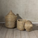 NILE ROUND ΚΑΛΑΘΙ ΜΕ ΚΑΠΑΚΙ SET 2ΤΜΧ 37x37x38cm KANSGRASS ΦΥΣΙΚΟ ΛΕΥΚΟ PVC c540077