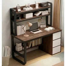 ΓΡΑΦΕΙΟ Η Υ 3 Συρτάρια 3 Ράφια Μέταλλο Βαφή Μαύρο MDF Απόχρωση Καρυδί c540176