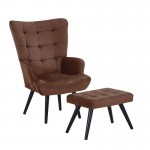 LOBBY Πολυθρόνα - Μπερζέρα με Σκαμπό - Υποπόδιο Μέταλλο Μαύρο Ύφασμα Velure Καφέ c540184