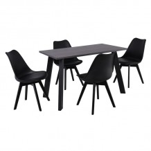 MARTIN Set Τραπεζαρία Τραπέζι 4 Καρέκλες MDF Grey Walnut Μέταλλο-Ξύλο-PP και PU Μαύρο c540187