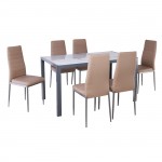 JETTA-DEGO Set Τραπεζαρία Τραπέζι 6 Καρέκλες Μέταλλο Γκρι - Γυαλί Marble - PVC Μπεζ c540189
