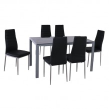 JETTA-DEGO Set Τραπεζαρία Τραπέζι 6 Καρέκλες Μέταλλο Γκρι - Γυαλί Μαύρο - PVC Μαύρο c540192