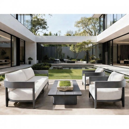 PALMER Set Καθιστικό ALU Ανθρακί Καναπές 2 Πολυθρόνες Τραπεζάκι Μαξιλάρια Μπεζ c540194