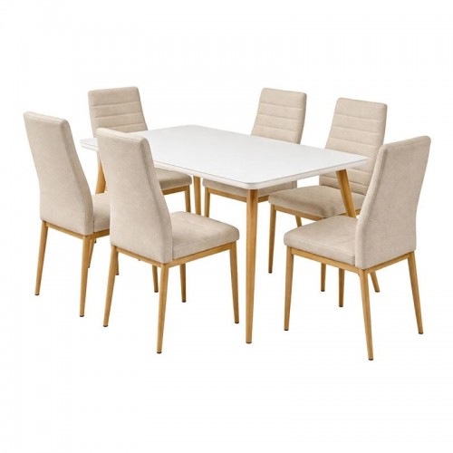 JETTA-UNION Set Τραπεζαρία Τραπέζι 6 Καρέκλες Μέταλλο Βαφή Φυσικό Ύφασμα Μπεζ c540208