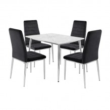 JETTA-OSLO Set Τραπεζαρία Τραπέζι 4 Καρέκλες Χρώμιο - Sintered Stone - Velure Μαύρο c540209