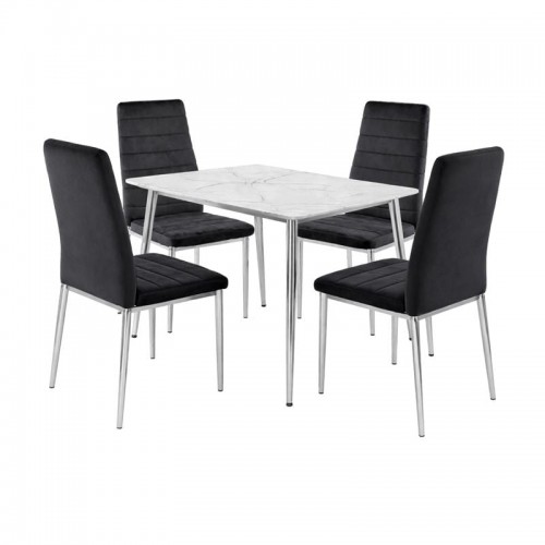 JETTA-OSLO Set Τραπεζαρία Τραπέζι 4 Καρέκλες Χρώμιο - Sintered Stone - Velure Μαύρο c540209