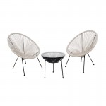 ACAPULCO Set Κήπου - Βεράντας Τραπέζι 2 Πολυθρόνες Μέταλλο Μαύρο Rattan Άσπρο Μαύρο c540210