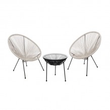 ACAPULCO Set Κήπου - Βεράντας Τραπέζι 2 Πολυθρόνες Μέταλλο Μαύρο Rattan Άσπρο Μαύρο c540210
