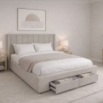 NEBRASKA Κρεβάτι Διπλό με Αποθηκευτικό Χώρο 2 Συρτάρια για Στρώμα 160x200cm Ύφ Μπεζ c540215