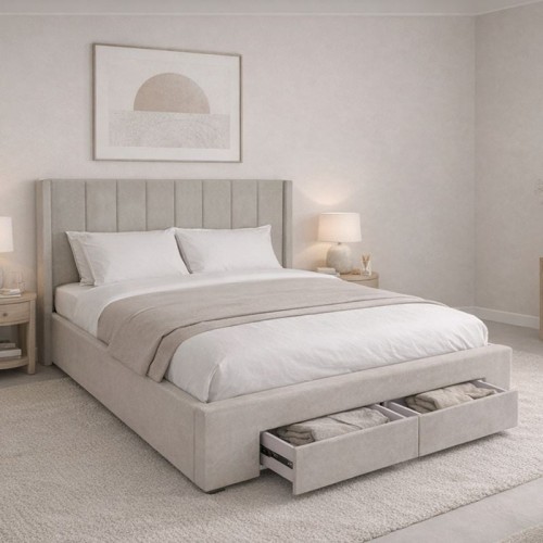 NEBRASKA Κρεβάτι Διπλό με Αποθηκευτικό Χώρο 2 Συρτάρια για Στρώμα 160x200cm Ύφ Μπεζ c540215