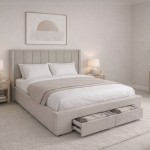 NEBRASKA Κρεβάτι Διπλό με Αποθηκευτικό Χώρο 2 Συρτάρια για Στρώμα 160x200cm Ύφ Μπεζ c540215