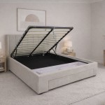 NEBRASKA Κρεβάτι Διπλό με Αποθηκευτικό Χώρο 2 Συρτάρια για Στρώμα 160x200cm Ύφ Μπεζ c540215