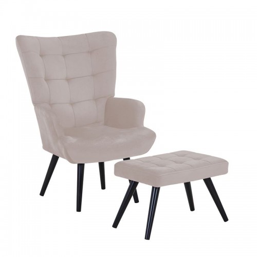 LOBBY Πολυθρόνα - Μπερζέρα με Σκαμπό - Υποπόδιο Μέταλλο Μαύρο Ύφασμα Velure Μπεζ c540238