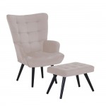 LOBBY Πολυθρόνα - Μπερζέρα με Σκαμπό - Υποπόδιο Μέταλλο Μαύρο Ύφασμα Velure Μπεζ c540238