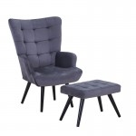 LOBBY Πολυθρόνα - Μπερζέρα με Σκαμπό - Υποπόδιο Μέταλλο Μαύρο Ύφασμα Velure Σκ Γκρι c540239