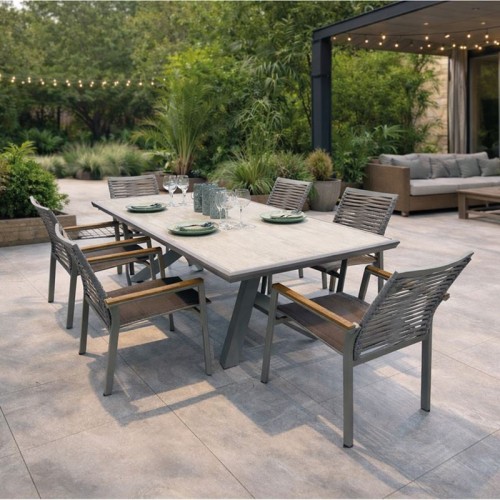 SIERRA Set Τραπεζαρία Τραπέζι 6 Πολυθρόνες Αλουμίνιο Γκρι Επιφάνεια PSP White Oak c540241