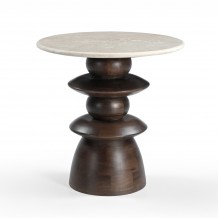 BEATLE SIDE TABLE ΚΑΦΕ ΣΚΟΥΡΟ BEIGE ΜΕ ΟΨΗ ΜΑΡΜΑΡΟΥ 50x50x50cm c540267