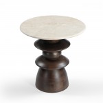 BEATLE SIDE TABLE ΚΑΦΕ ΣΚΟΥΡΟ BEIGE ΜΕ ΟΨΗ ΜΑΡΜΑΡΟΥ 50x50x50cm c540267