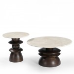 BEATLE SIDE TABLE ΚΑΦΕ ΣΚΟΥΡΟ BEIGE ΜΕ ΟΨΗ ΜΑΡΜΑΡΟΥ 50x50x50cm c540267