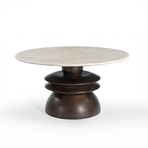 BEATLE COFFEE TABLE ΚΑΦΕ ΣΚΟΥΡΟ BEIGE ΜΕ ΟΨΗ ΜΑΡΜΑΡΟΥ 80x80x40cm c540268