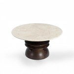 BEATLE COFFEE TABLE ΚΑΦΕ ΣΚΟΥΡΟ BEIGE ΜΕ ΟΨΗ ΜΑΡΜΑΡΟΥ 80x80x40cm c540268
