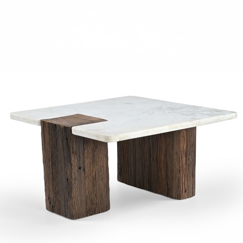 FORES COFFEE TABLE ΚΑΦΕ ΣΚΟΥΡΟ ΛΕΥΚΟ ΜΕ ΟΨΗ ΜΑΡΜΑΡΟΥ 76x76x40cm c540269