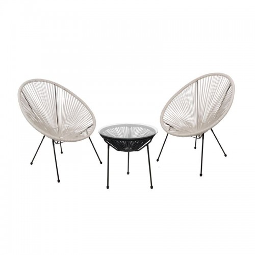 Roqueta Set Κήπου Βεράντας Τραπέζι 2 Πολυθρόνες Μέταλλο Μαύρο Rattan Άσπρο Μαύρο c540358