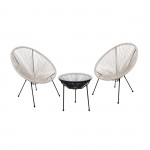 Roqueta Set Κήπου Βεράντας Τραπέζι 2 Πολυθρόνες Μέταλλο Μαύρο Rattan Άσπρο Μαύρο c540358