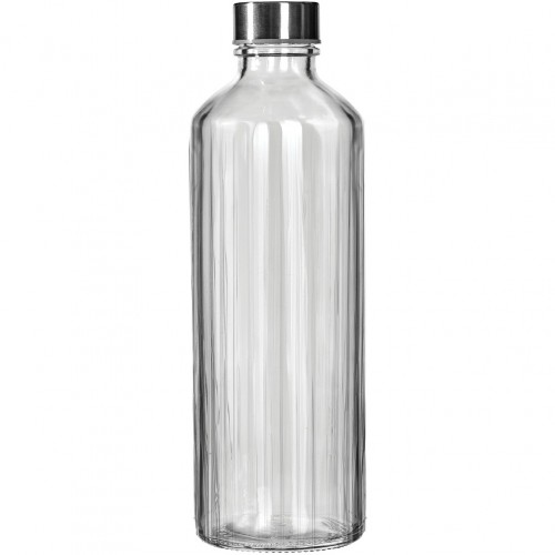Γυάλινο μπουκάλι 1000ml σχέδιο με κάθετες γραμμές με Inox καπάκι Water Vertis φ8 5x26 5cm Uniglass Σετ 6 c540905