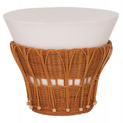 ΤΡΑΠΕΖΙ ΒΟΗΘΗΤΙΚΟ PERRAL HM18164 02S FIBER CEMENT ΛΕΥΚΟ-ΦΥΣΙΚΟ RATTAN--Φ42x36Υεκ c541809