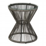 Τραπέζι Mabil pakoworld γυαλί - pe rattan σε γκρι απόχρωση Φ50x55εκ c541860