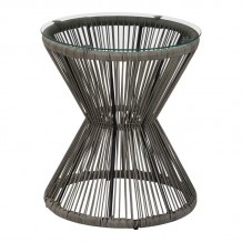 Τραπέζι Mabil pakoworld γυαλί - pe rattan σε γκρι απόχρωση Φ50x55εκ c541860