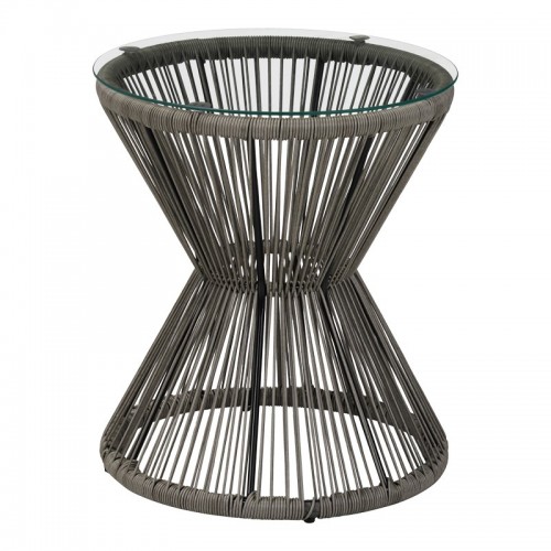 Τραπέζι Mabil pakoworld γυαλί - pe rattan σε γκρι απόχρωση Φ50x55εκ c541860